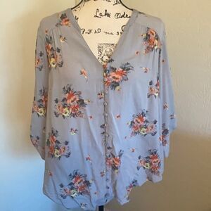 Torrid Blue Floral Design Semi Sheer High Low Top Boho Feminine